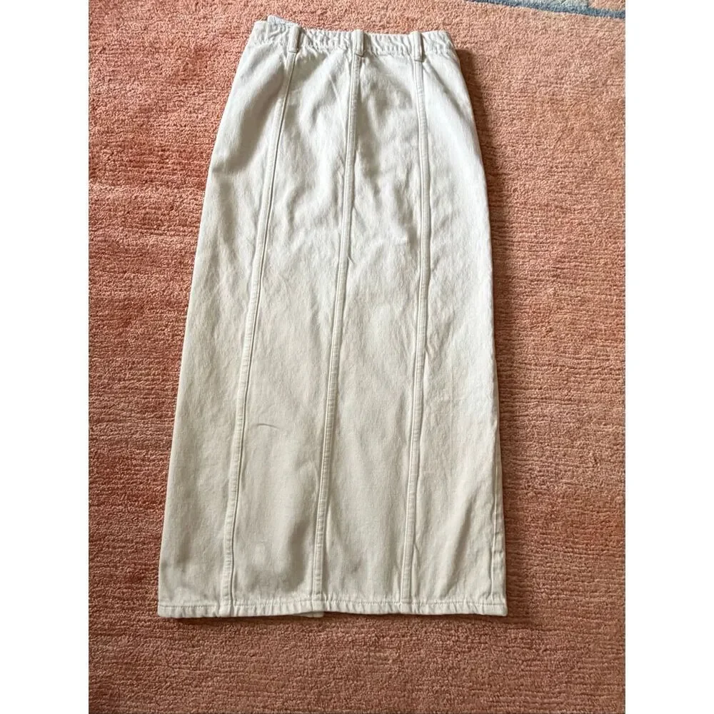 ZARA High Waisted Denim Midi Skirt Cream Slit Size XS - Picture 5 of 8